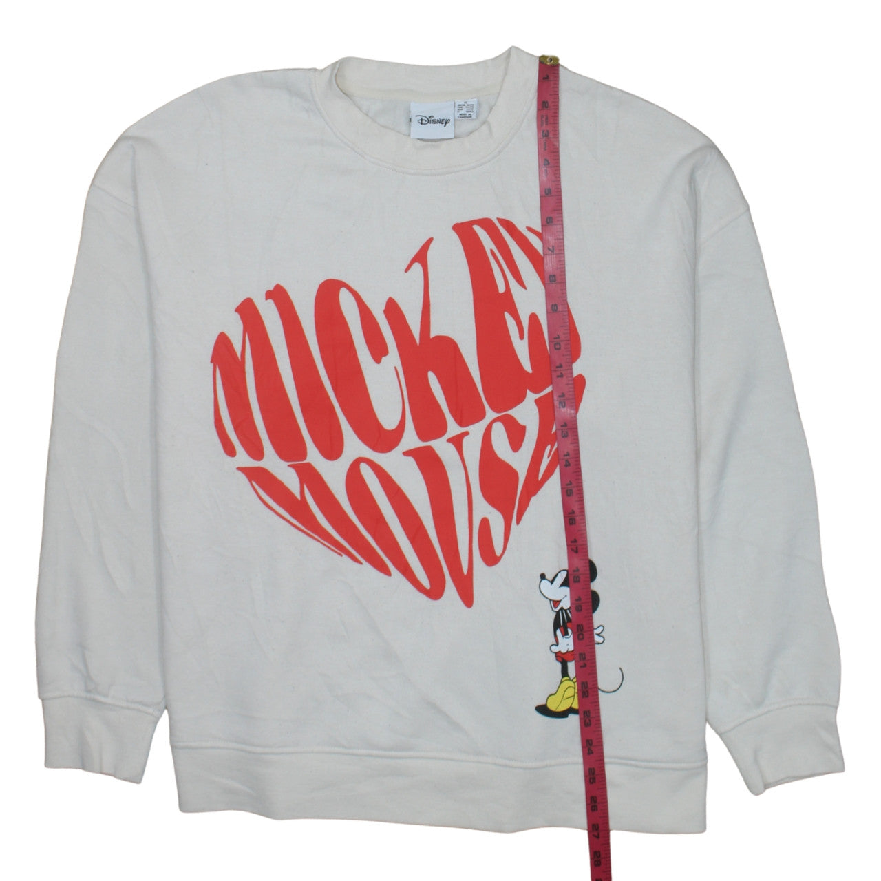 Disney Women White Mickey Mouse Heart Print Sweatshirt XL