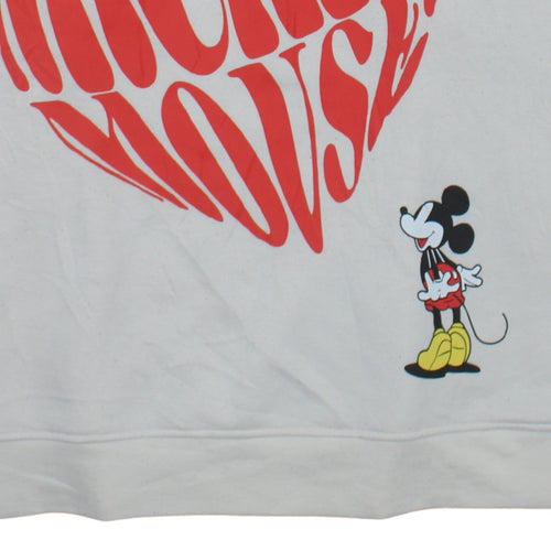 Disney Women White Mickey Mouse Heart Print Sweatshirt XL
