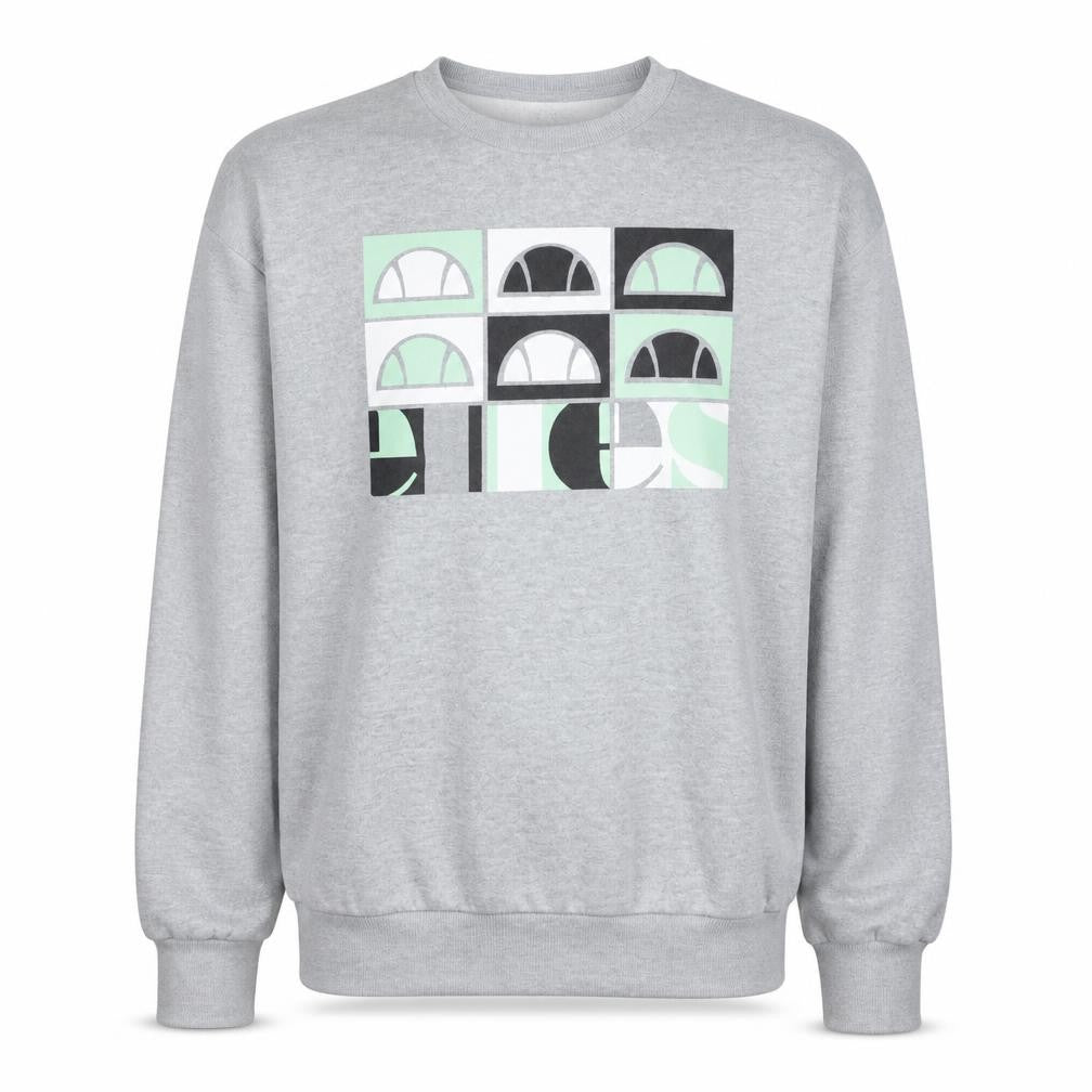 Front view of Ellesse Men's Grey XL Pullover Sweatshirt Crew Neck Graphic Logo