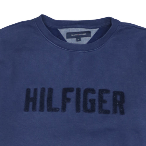 Tommy Hilfiger Men Blue XL Pullover Sweatshirt Classic Logo Crew Neck