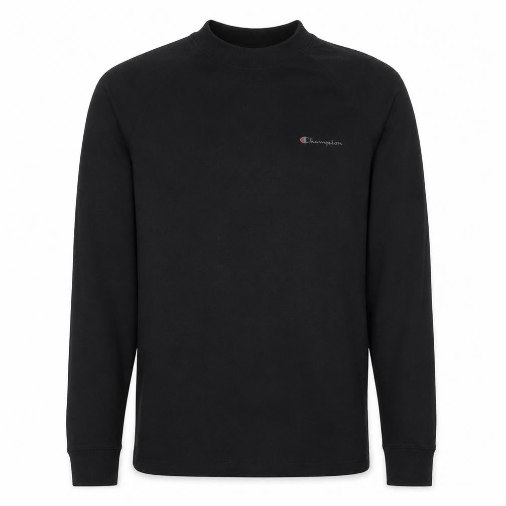 Front view of Champion Men's Black Long Sleeve Pullover T-Shirt, size L