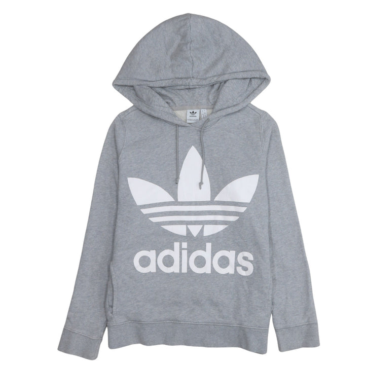 Adidas Womens Grey Hooded Pullover Sweatshirt UK 16 Trefoil Logo