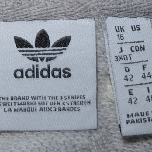Adidas Womens Grey Hooded Pullover Sweatshirt UK 16 Trefoil Logo