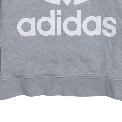 Adidas Womens Grey Hooded Pullover Sweatshirt UK 16 Trefoil Logo