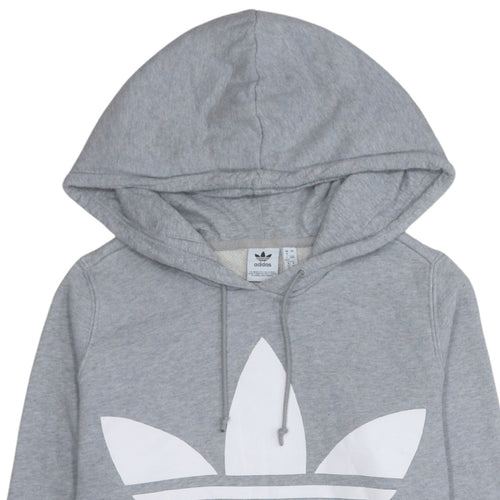 Adidas Womens Grey Hooded Pullover Sweatshirt UK 16 Trefoil Logo
