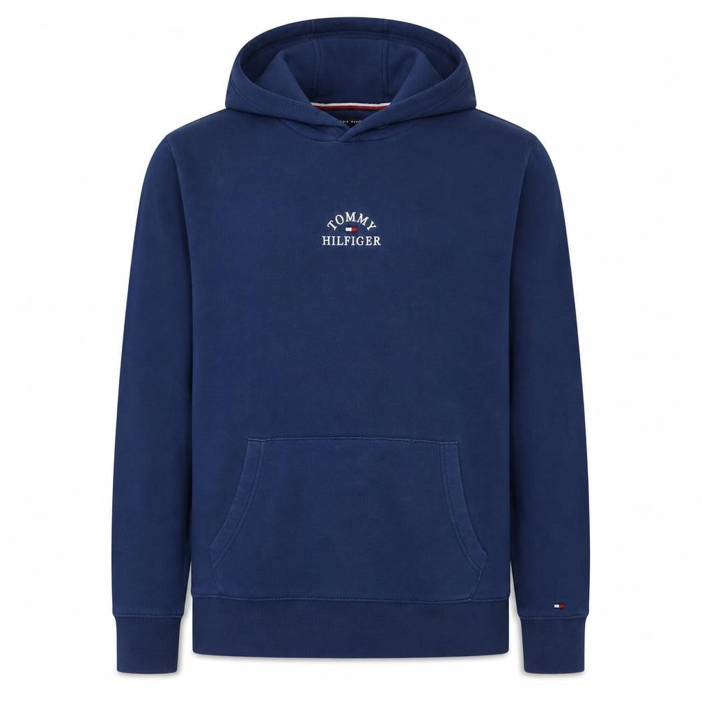 Front view of Tommy Hilfiger Men's Blue XL Pullover Hoodie Classic Embroidered Logo
