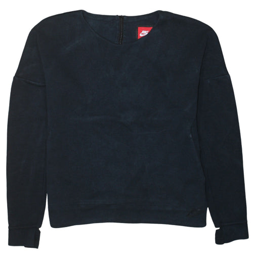 Nike Women Navy Sweatshirt Medium Round Neck Long Sleeve Zip Back