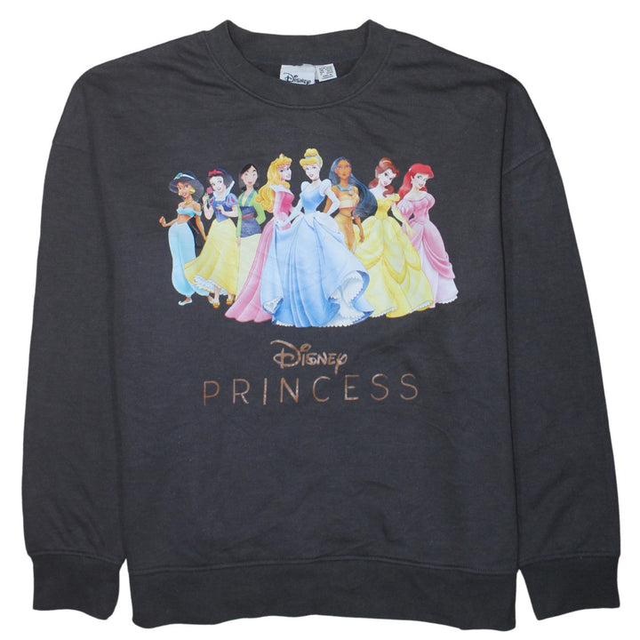 Disney Women Black Princess Pullover Sweatshirt L Graphic Print