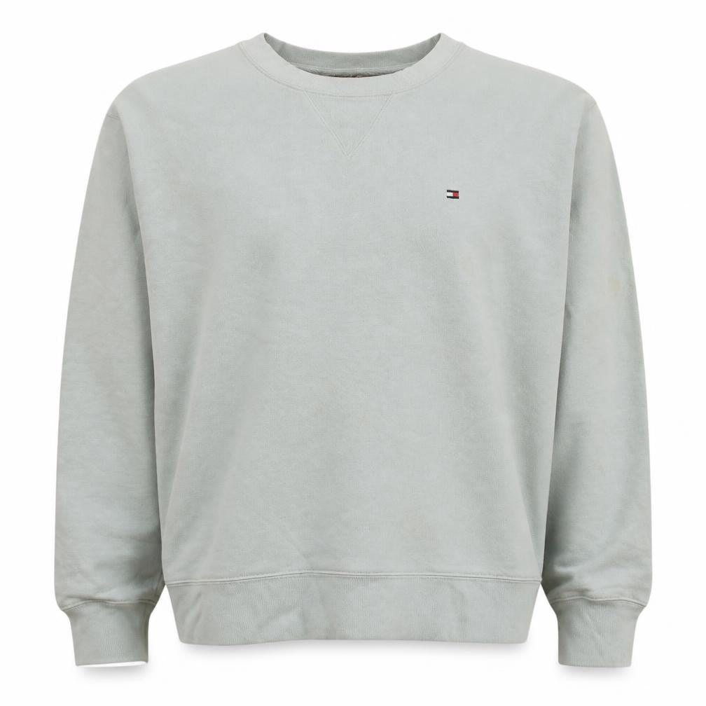 Front view of Tommy Hilfiger Men's Beige 2XL Crew Neck Pullover Sweatshirt