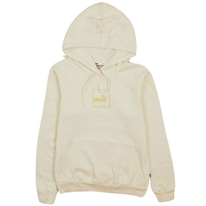 Puma Women Beige Pullover Hoodie Small Logo Embroidered Sweatshirt