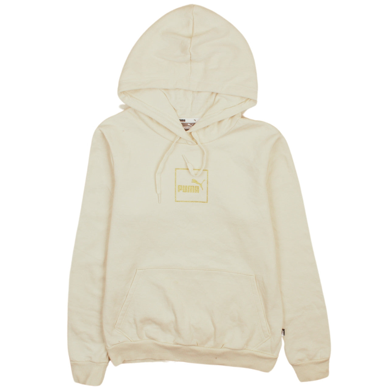 Puma Women Beige Pullover Hoodie Small Logo Embroidered Sweatshirt