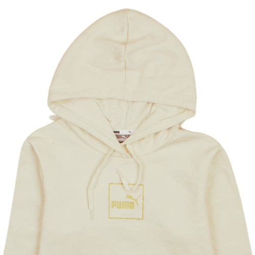 Puma Women Beige Pullover Hoodie Small Logo Embroidered Sweatshirt