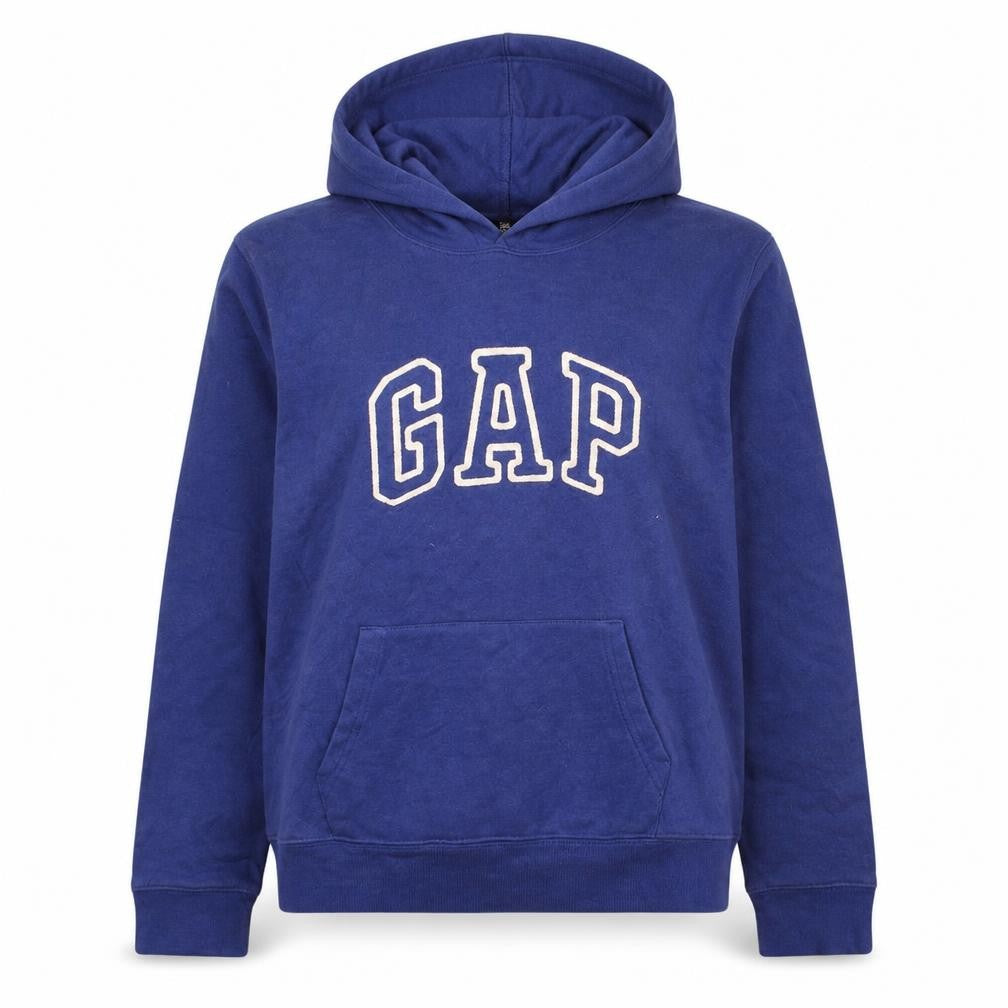 Front view of Gap Women's Blue Pullover Hoodie L Cotton Logo Casual Sweatshirt