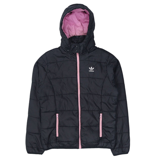 Adidas Girls Black Hooded Puffer Jacket 11-12 Years Zip Up Winter Coat