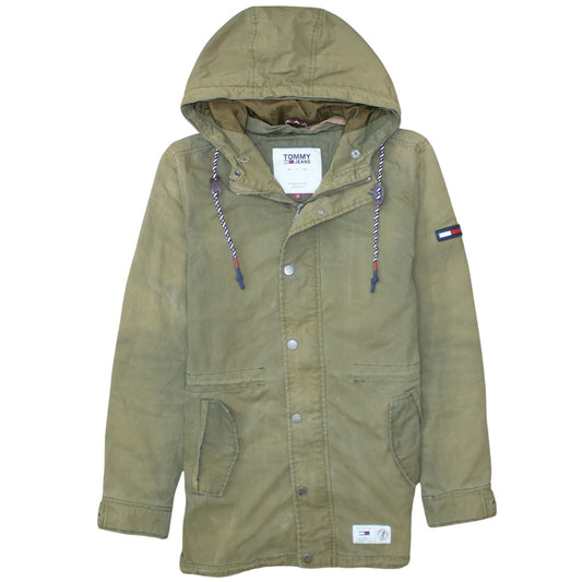 Tommy Jeans Men’s Green Parka Jacket S Hooded Cotton Blend Casual