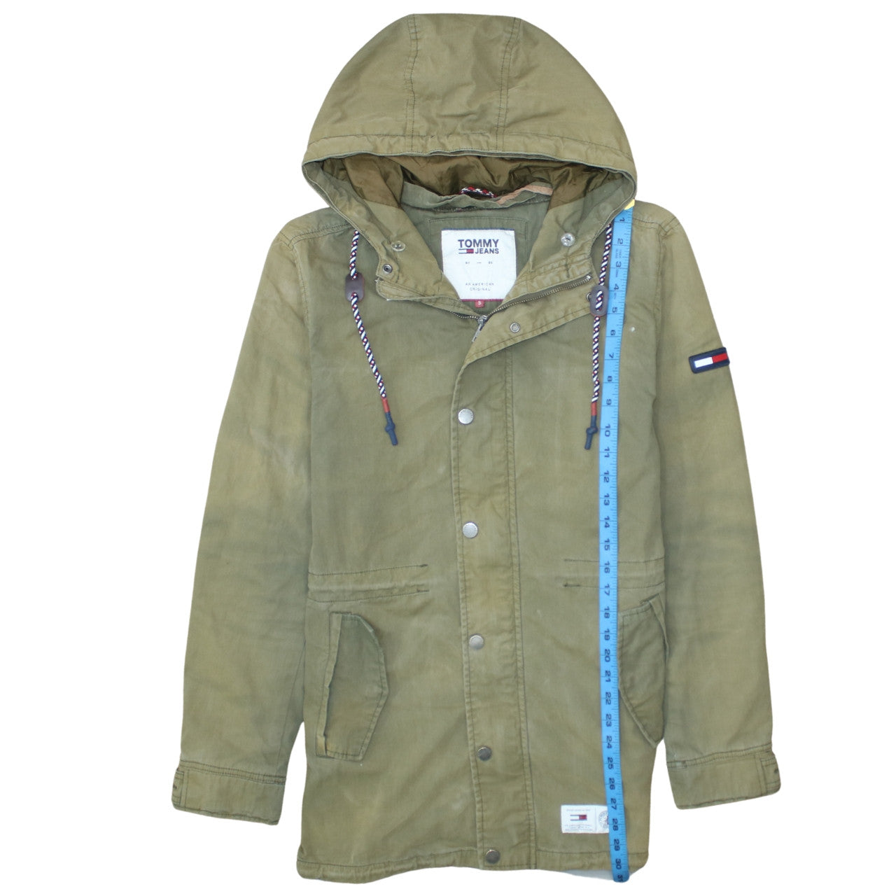 Tommy Jeans Men’s Green Parka Jacket S Hooded Cotton Blend Casual