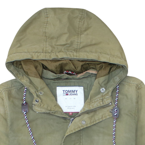 Tommy Jeans Men’s Green Parka Jacket S Hooded Cotton Blend Casual