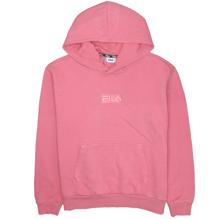 Fila Women Pink Pullover Hoodie L Logo Cotton Casual Sweatshirt