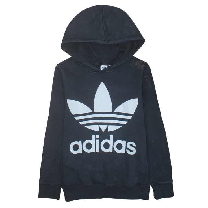 Adidas Womens Black Trefoil Logo Pullover Hoodie Size 10