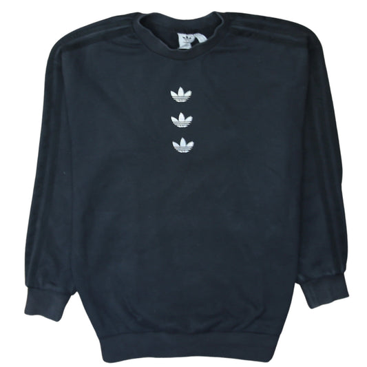 Adidas Women Black Large Crew Neck Pullover Sweatshirt Logo Detail