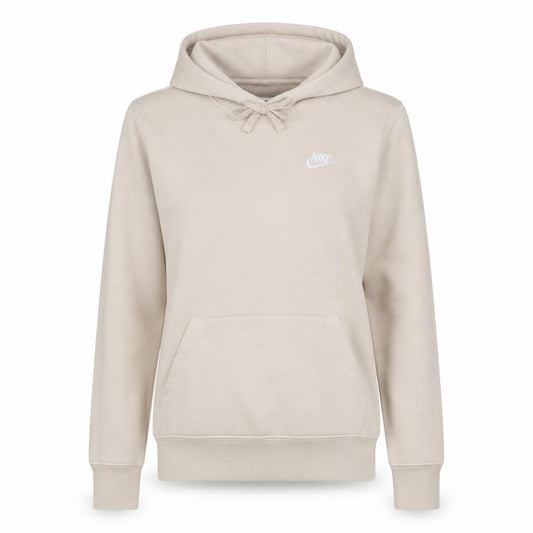 Front view of Nike Women Beige Pullover Hoodie Small Logo Hooded Sweatshirt