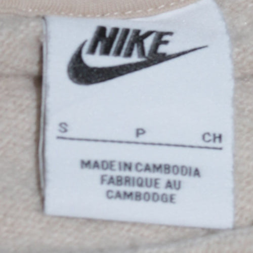 Nike Women Beige Pullover Hoodie Small Logo Hooded Sweatshirt