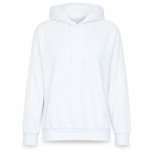 Front view of Adidas Women White Hooded Pullover Hoodie, size 12, Cotton Blend