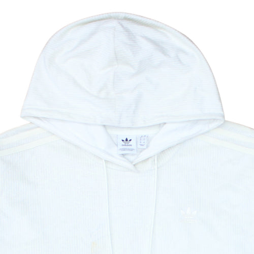Adidas Women White Hooded Pullover Hoodie Size 12 Cotton Blend
