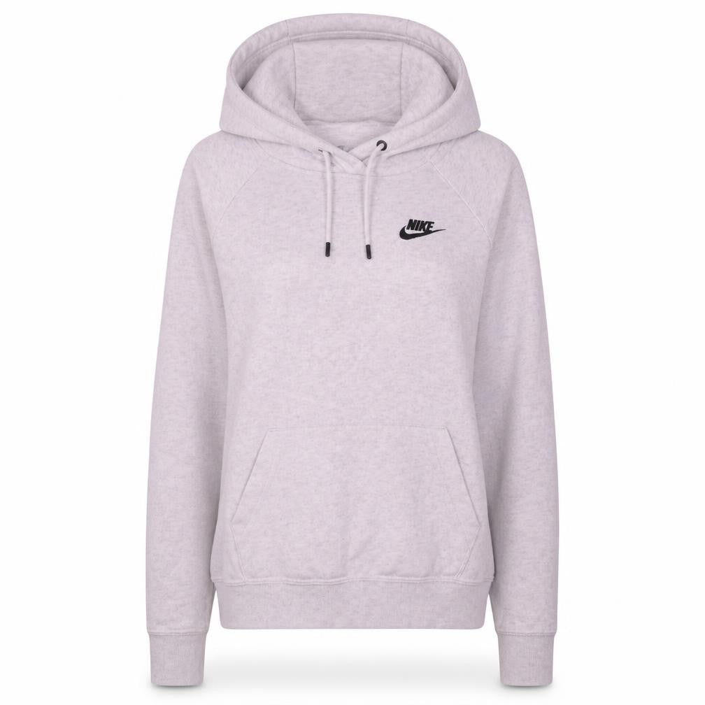 Front view of Nike women’s grey xs pullover hoodie with logo and kangaroo pocket