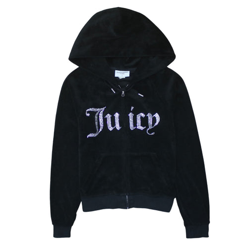 Juicy Couture Women's Black Velour Full Zip Hoodie Size S Rhinestone Logo