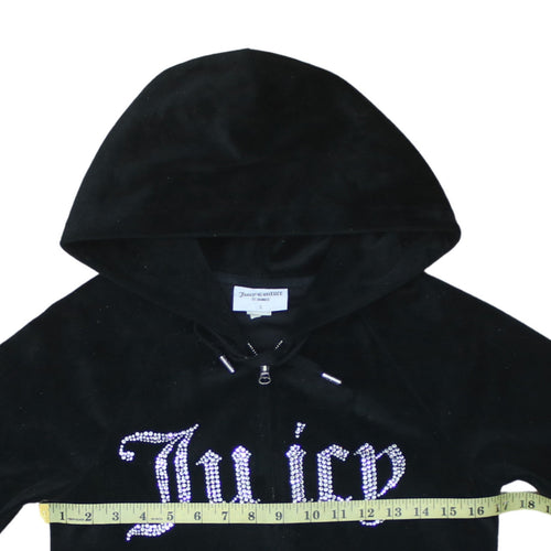 Juicy Couture Women's Black Velour Full Zip Hoodie Size S Rhinestone Logo