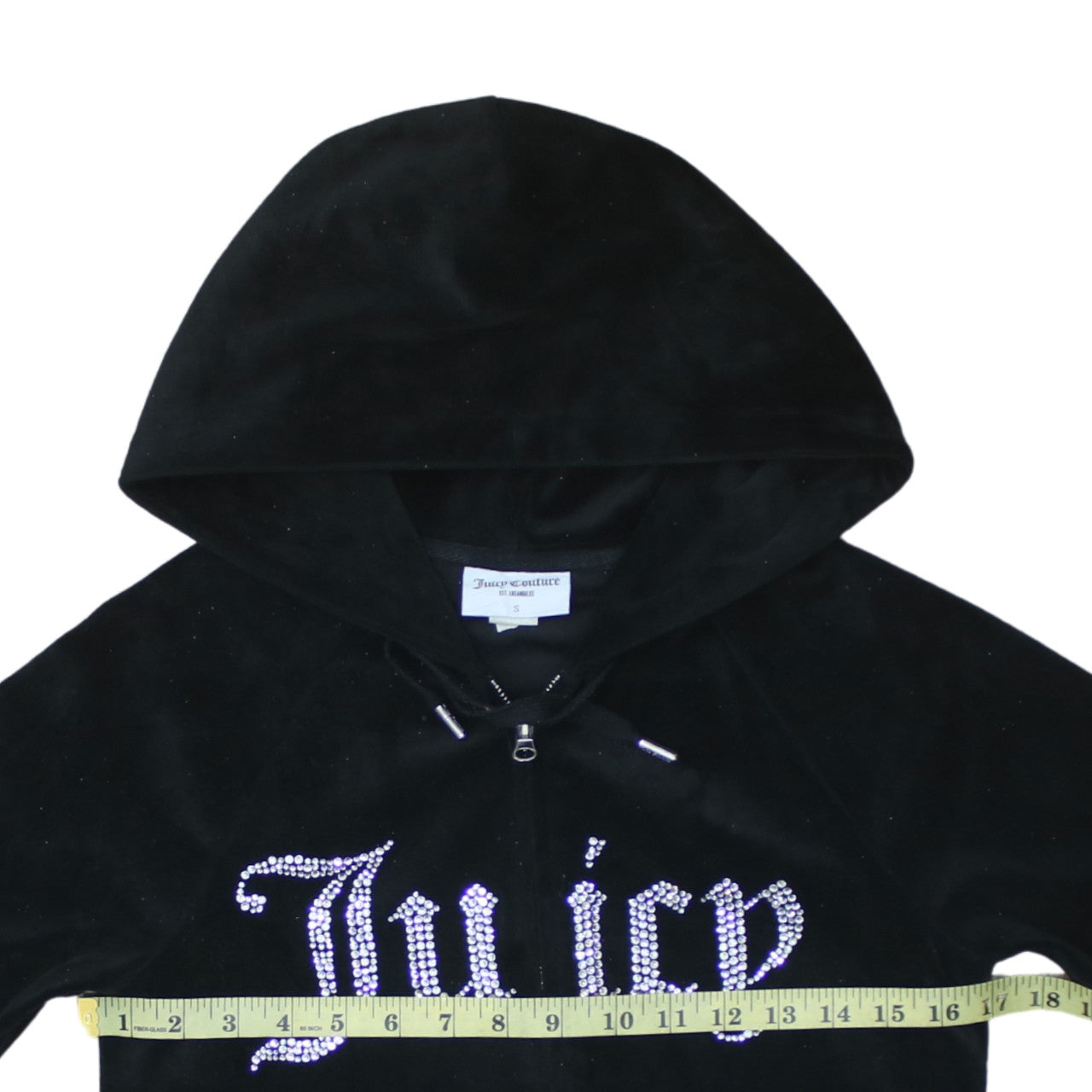 Juicy Couture Women's Black Velour Full Zip Hoodie Size S Rhinestone Logo