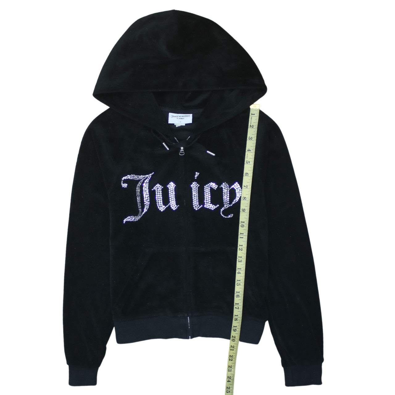 Juicy Couture Women's Black Velour Full Zip Hoodie Size S Rhinestone Logo