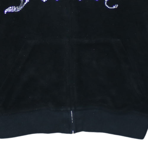 Juicy Couture Women's Black Velour Full Zip Hoodie Size S Rhinestone Logo