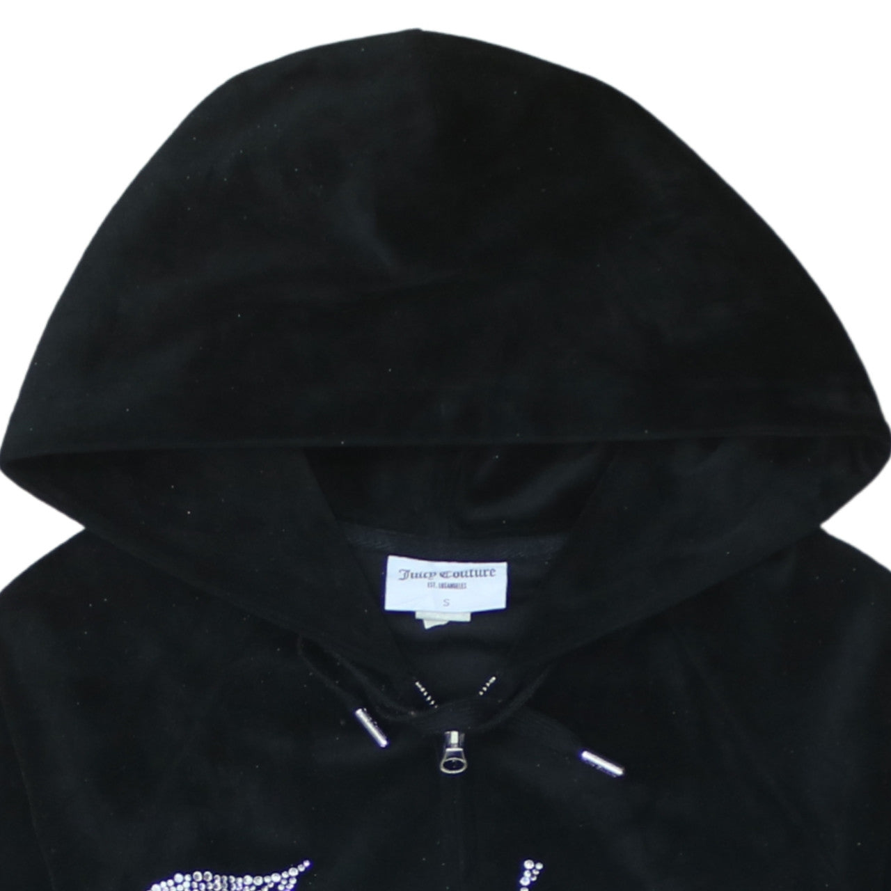 Juicy Couture Women's Black Velour Full Zip Hoodie Size S Rhinestone Logo