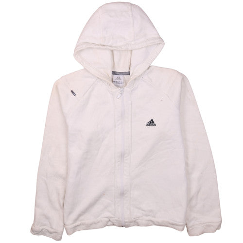 Adidas Women White Full Zip Hoodie Size 16 Classic Hooded Sweatshirt