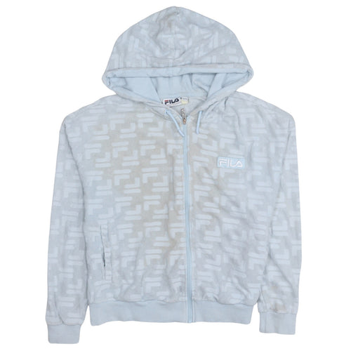 Fila Womens Blue Full Zip Velour Hoodie Size 12 Regular Fit