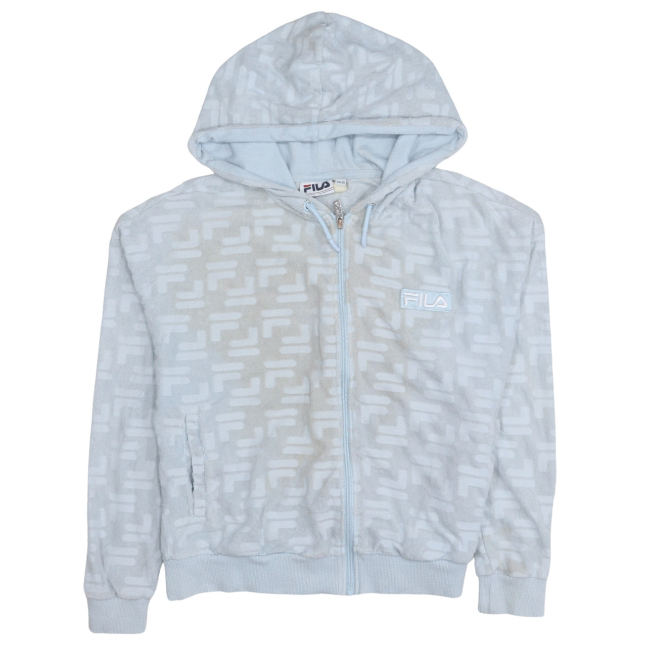 Fila Womens Blue Full Zip Velour Hoodie Size 12 Regular Fit