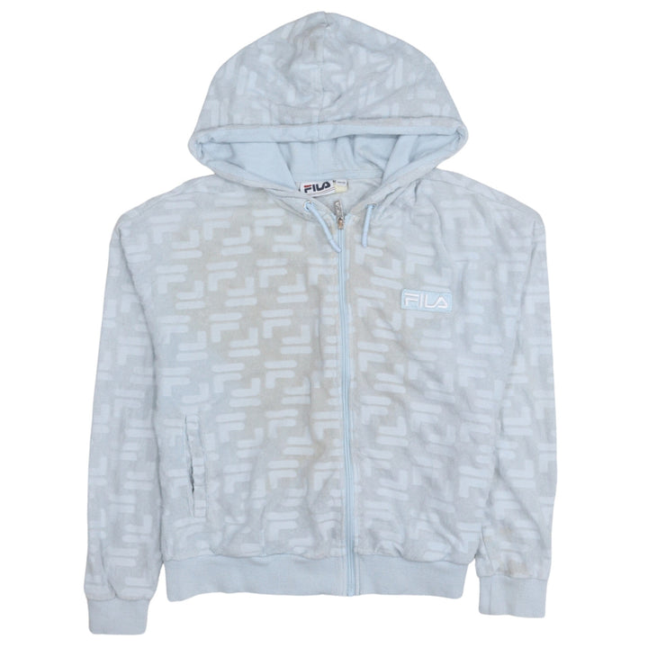 Fila Womens Blue Full Zip Velour Hoodie Size 12 Regular Fit