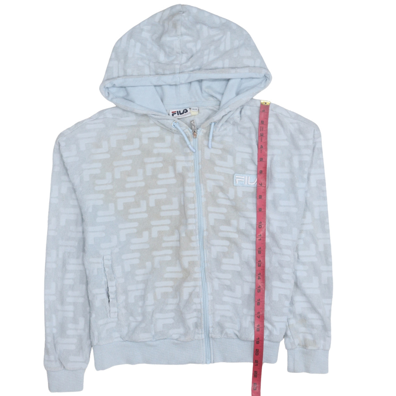 Fila Womens Blue Full Zip Velour Hoodie Size 12 Regular Fit