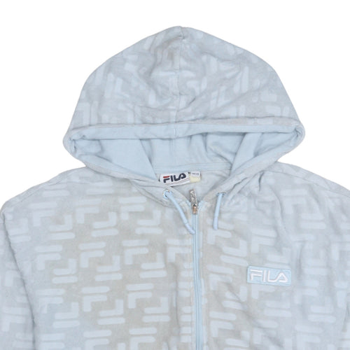 Fila Womens Blue Full Zip Velour Hoodie Size 12 Regular Fit