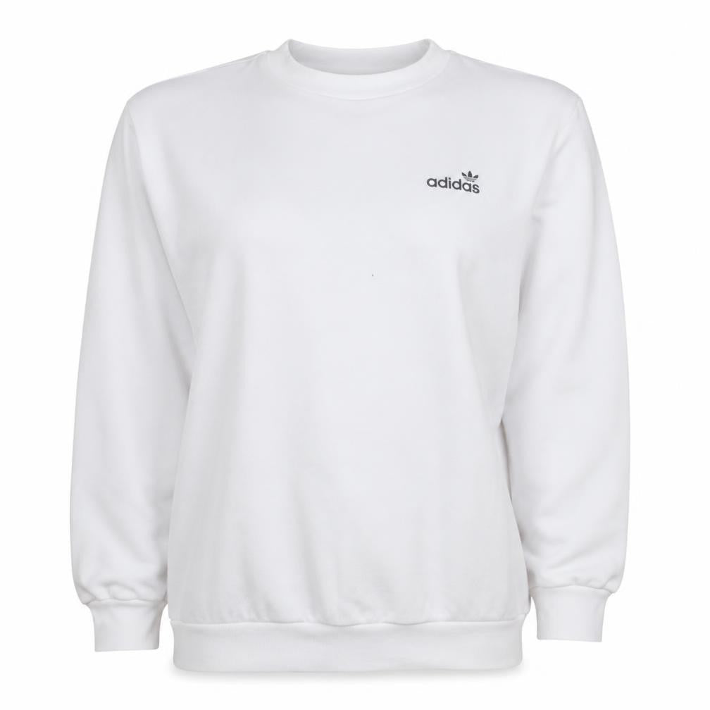 Front view of Adidas Women White Crew Neck Pullover Sweatshirt, size 8