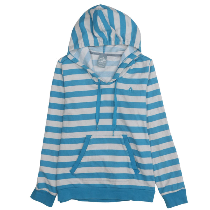 Adidas Womens Blue White Striped Pullover Hoodie Size 14
