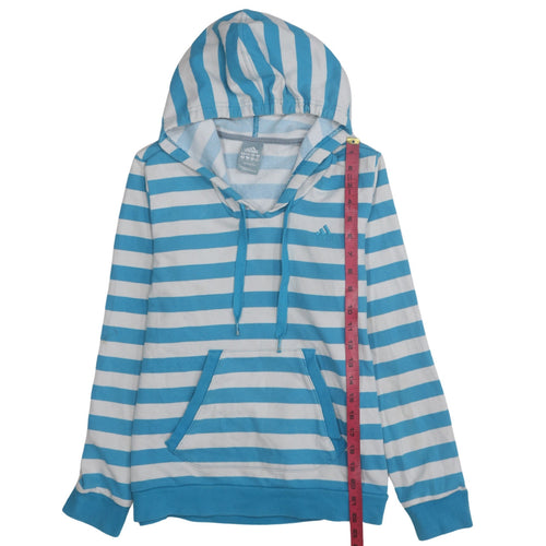 Adidas Womens Blue White Striped Pullover Hoodie Size 14