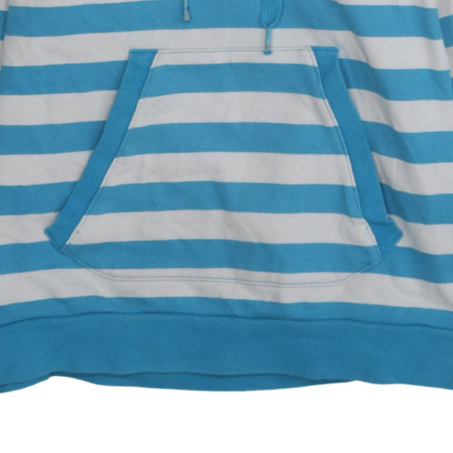 Adidas Womens Blue White Striped Pullover Hoodie Size 14