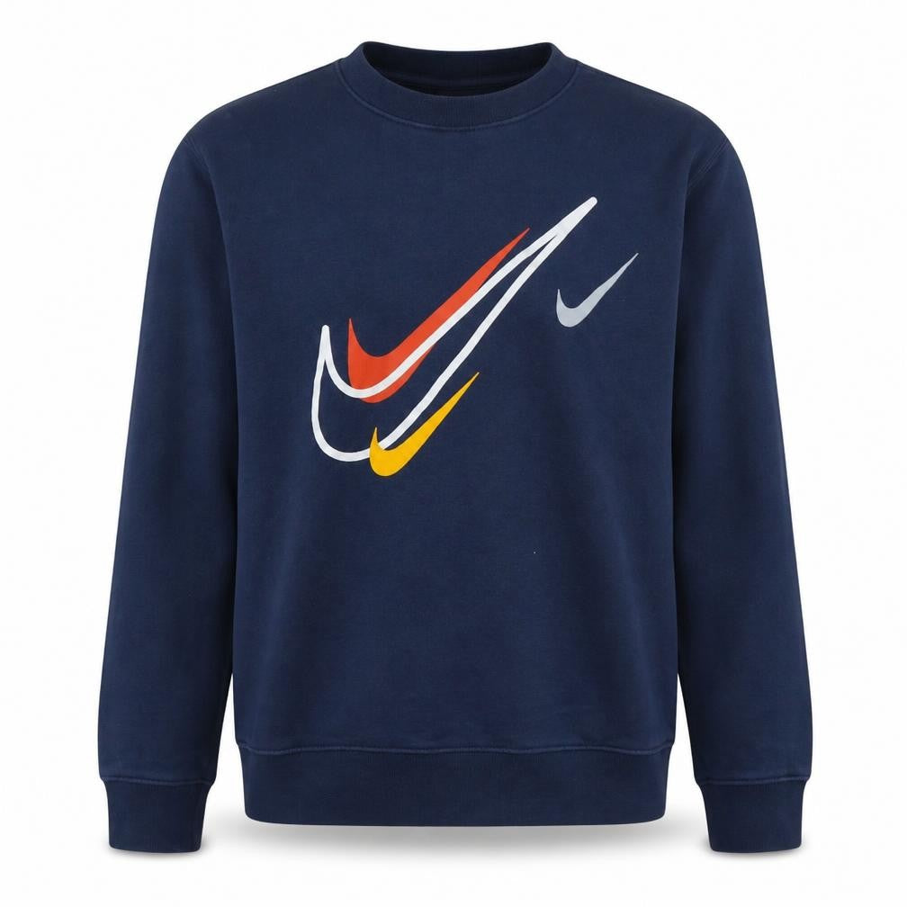 Front view of Nike Men's Blue Graphic Logo Crew Neck Pullover Sweatshirt M