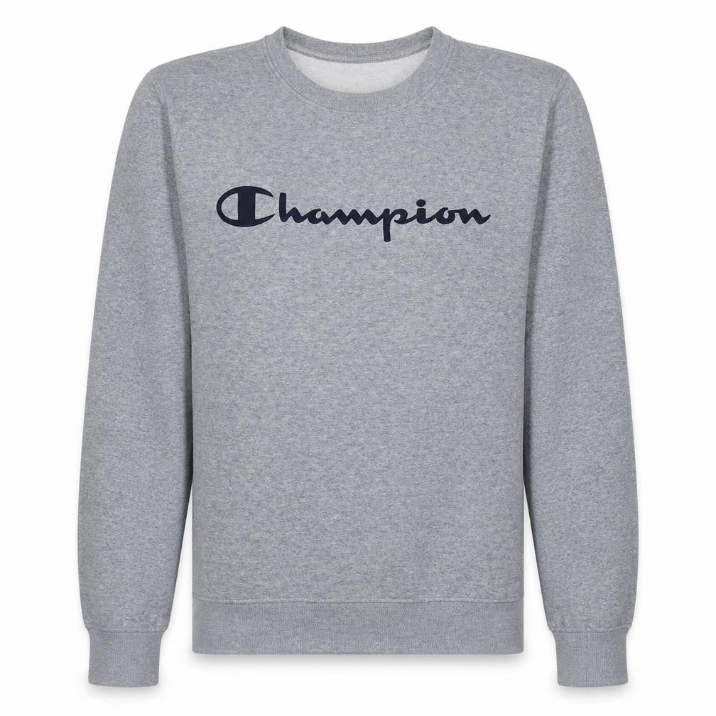 Front view of Champion Men's Grey Small Pullover Crew Neck Sweatshirt