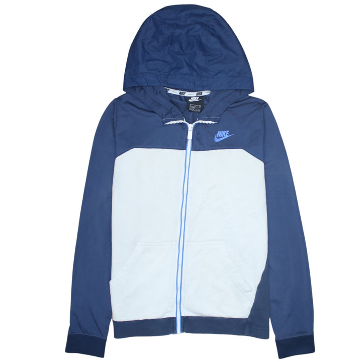 Nike Boys Blue Full Zip Hoodie XL 158-170cm Colourblock Fleece Sweatshirt