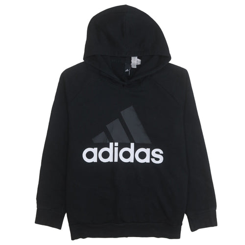 Adidas Women Black XL Pullover Hoodie Sweatshirt Logo Print Cotton Blend