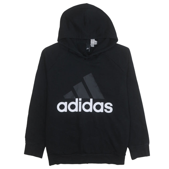 Adidas Women Black XL Pullover Hoodie Sweatshirt Logo Print Cotton Blend